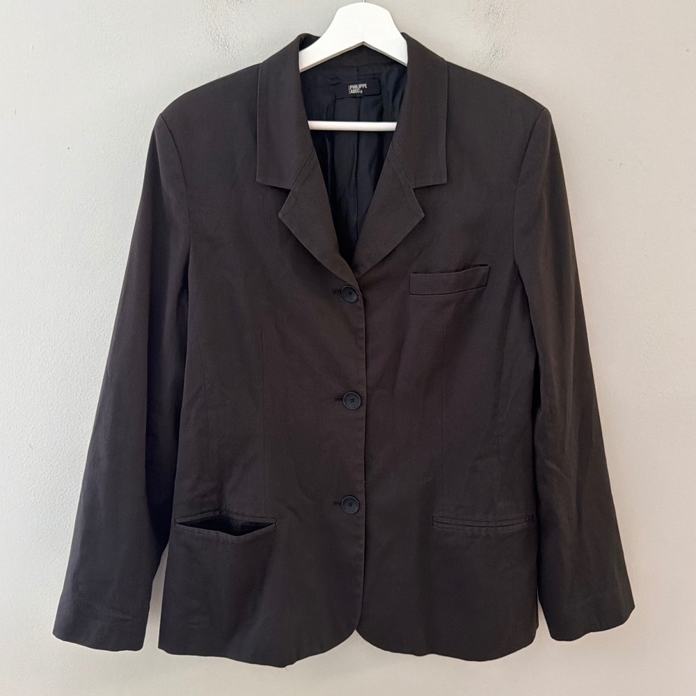 Philippe Adec Paris Womens Brown 3 Button Tailored Blazer Jacket Shoulder Pads